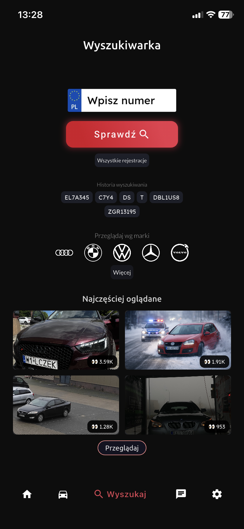 Carify – ekran główny aplikacji